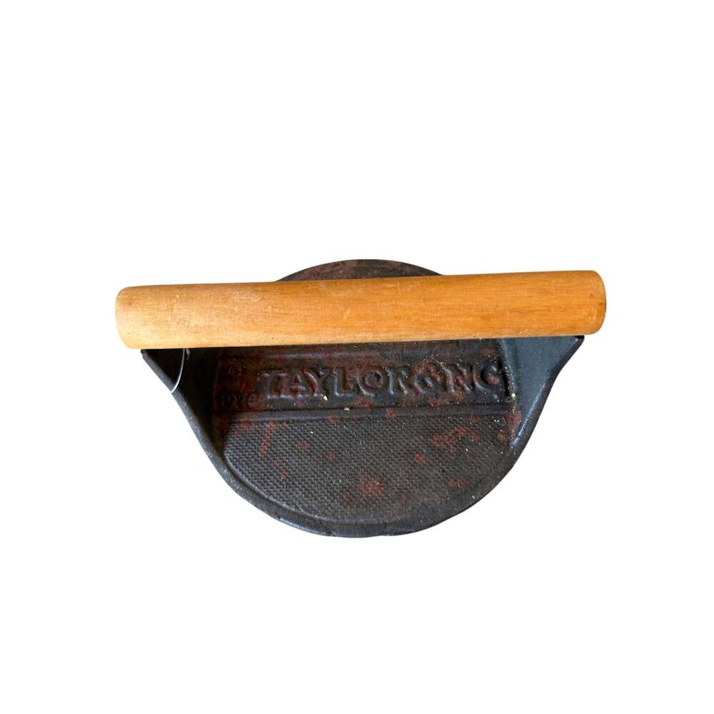 Vintage Taylor & NG Cast Iron Hamburger Bull Press w/ Wood Handle 1979